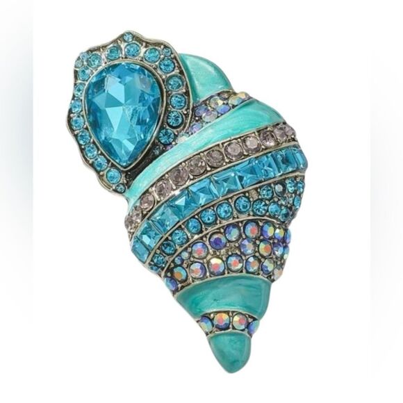 Jewelry - ENAMELLED BLUE SHELL BROOCH PIN NEW
